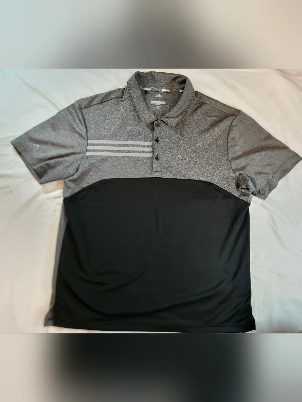 Adidas Golf Mens Gray And Black Short Sleeve Buttoned Polo Shirt Sìze Large